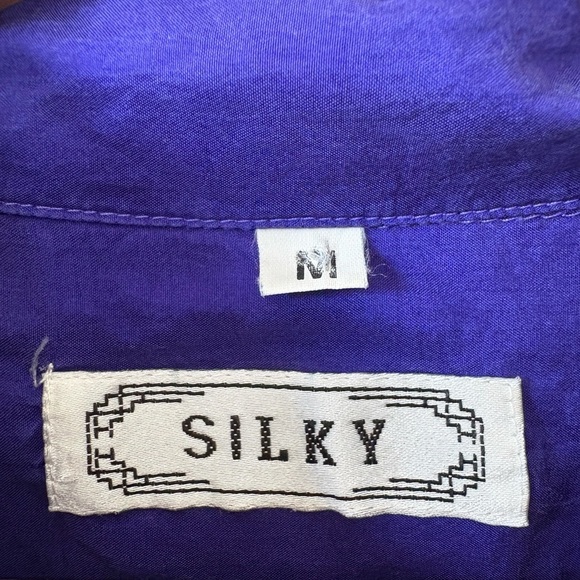 Vintage Silk Blue Button Down Shirt | Size Medium - Picture 5 of 10